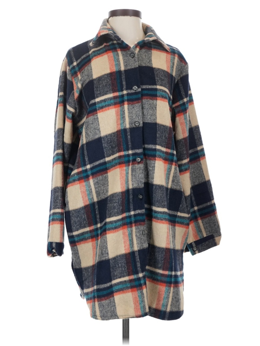 ADORA Plaid Shacket Jacket - Navy, Cream & Teal Accents